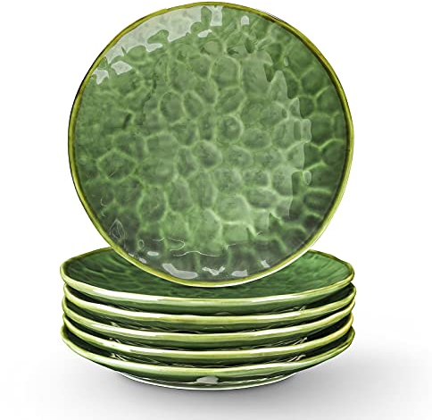 vicrays Juego de 6 platos llanos de cerámica, 10.5 pulgadas, redondos, aptos para microondas, horno, lavavajillas, resistentes a los arañazos, acanalados de porcelana adecuados para carne, pasta,