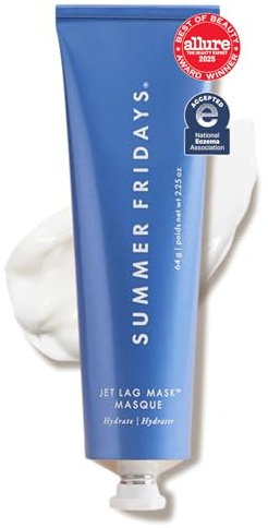 Summer Fridays Jet Lag Mask - Hydrating Overnight Face Mask, Moisturizer + Eye Cream - Enriched with Hyaluronic Acid, Niacinamide, + Antioxidants - Multitasking Travel Size Skin Care (2.25 Oz)