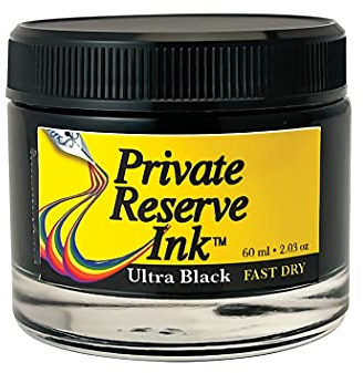 Private Reserve Ink® FAST DRY - 60 ml Ink Bottle for Fountain Pen (Ultra Black Fast Dry) (PR17044), Black