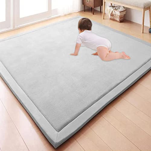 GGoty Großer Teppich, Korallensamt, Baby-Spielmatte, dick, für Kinder, Arbeitszimmer, Küche, Kinderzimmer, Krabbelmatte für Babys, rutschfeste Yogamatte (80 x 150 x 2 cm, grau)