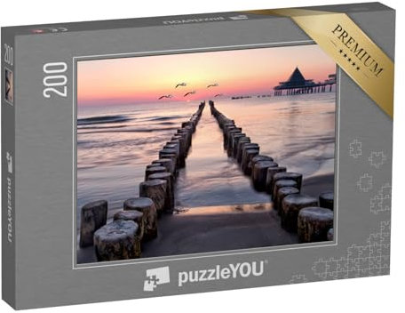 puzzleYOU: Puzzle 200 Teile „Sonnenaufgang mit Möwen am Strand von Usedom, Ostsee“ – aus der Puzzle-Kollektion Usedom