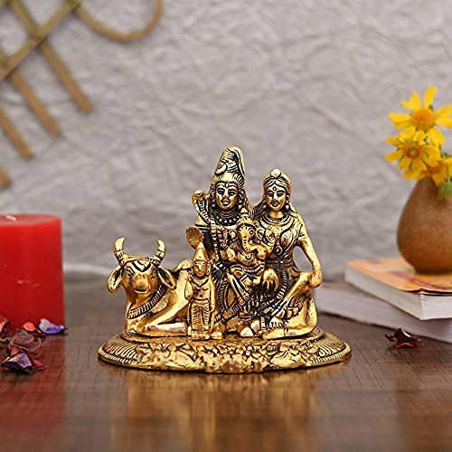 Frienemy Presents Handgefertigte Shiva Parvati Ganesh Idol Shiv Parivar Murti Statue Skulptur - Hindu Lord Shiva Idols Familie, Die Auf Nandi Showpiece Figur Für Sitzt #Frienemy-0009