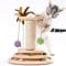 MEWOOFUN Katzenspielzeug aus Holz Roller 2-lagiger Drehteller Interaktives Katzen Spielzeug mit Federn, 3-in-1 Kitten Spielzeug interaktiven Bällen und hängenden Bällen und Katzenkratzen (Klein)