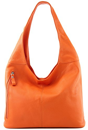 modamoda de T155 Damen Leder Shopper Schultertasche Large handmade in Italy, Farbe:Orange