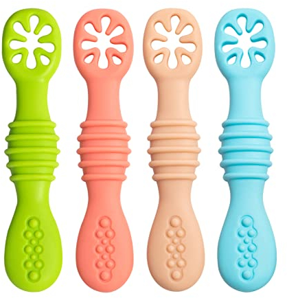 Baby Spoon,Baby Learning Spoon Set,100% Extra Soft Silicone BPA Free,Feeding Spoon and Teething Aid for BabySilicone Spoon for Baby and Toddler Infant Children 4 Months +(4-Pack)
