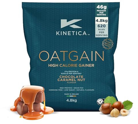 Kinetica Sports OatGain Mass Gainer–Chocolate Caramel, 4.8Kg, 30 Servings | 47g Protein, 78g Carbs & 620 Kcal/Serve |Optimum Bulk Weight Gain Whey Protein Supplement | WADA & Informed Sport Approved