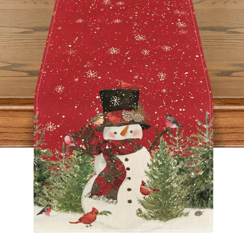Artoid Mode Schneemann Vögel Weihnachten Tischläufer, Saisonnal Winter Küche Tisch Dekoration Drinnen Urlaub Party Dekor 40x100 cm