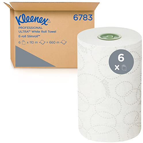Kleenex Ultra Slimroll Rouleaux d'essuie-mains en papier 6783 - rouleaux d'essuie-mains en papier 2 plis E-Roll - 6 x rouleaux de 110 m d'essuie-mains en papier blanc (660 m au total)