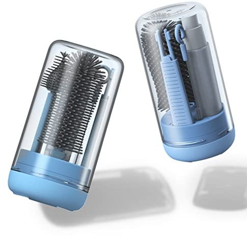 WHNL Travel Bottle Cleaner Kit with Baby Bottle Brush Set and Drying Base，Soap Dispenser Included for Baby Bottle Cleaner ,Gift for Newborn Mothers(Cobalt Blue)