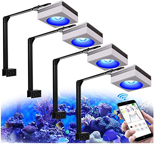 PopBloom RL90 WiFi Led Aquarium Beleuchtung Smart-APP Control Meerwasser Aquarium led volles Spectrum Aquarium Lampe mit Timer für Reef Coral SPS/LPS Fischaquarium (4 Lampen mit Armhalterung)