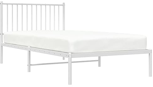 vidaXL Bettgestell, Bettrahmen mit Kopfteil Lattenrost, Metallbett Bett für Schlafzimmer, Einzelbett Gästebett, Metall Weiß 100x200cm