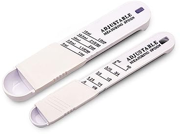 Verstellbarer Messlöffel 2 Stück Set, Verstellbarer Kochmesslöffel mit Skala Küche Backen Messlöffel Kochzubehör für die Messung von Gewürzen, Zucker, Salz, Küchenutensilien (Weiß)