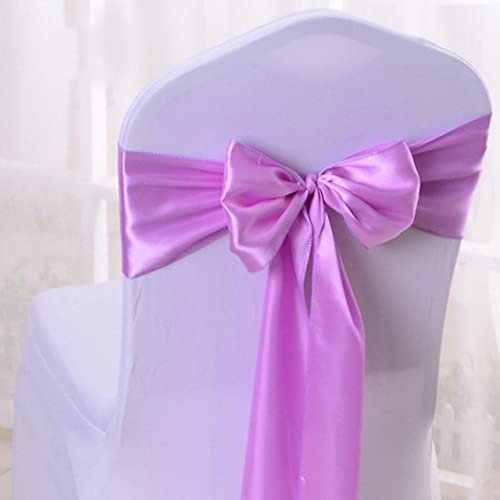 MOCOBA 50pcs/100pcs Rose Gold Satin Chair Sash Bow Knot Band For Banquet Hotel Party Wedding Decoration Chair Sash Tie,lilac,100pcs