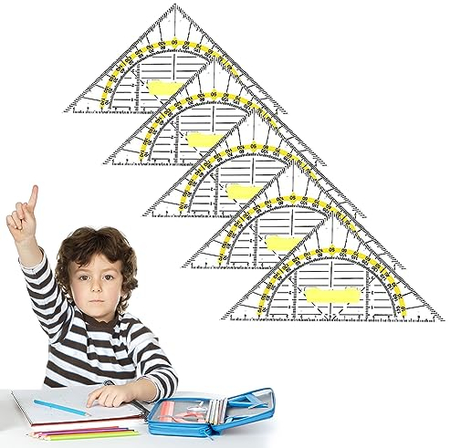 Geodreieck aus Kunststof, Geometrie Dreieck,Flexibles Geodreieck,Geodreieck zum Kreise Zeichnen,Geodreieck Transparent,Geodreieck mit Griff,Zeichendreieck Winkelmesser,Gelb,5pcs