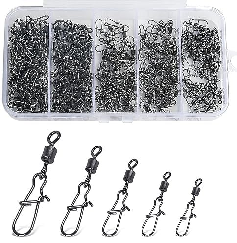 Realure 100/200 Stück Rollende Angelwirbel mit Karabiner #4-#14 | Edelstahl Angeln Karabiner, Forellen Angeln Wirbelkarabiner, 360° High Speed Swivel, für Fischköder Angelzubehör