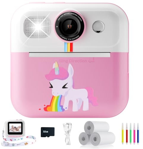 Camara Fotos Infantil Instantanea, 2,4 HD 1080P Cámara Instantánea para Niños con Tarjeta de 32G Bolígrafos de Colores y Papel de Impresión, Regalo para Niños y Niñas de 3, 4, 5, 6, 7, 8, 9 y 10 años
