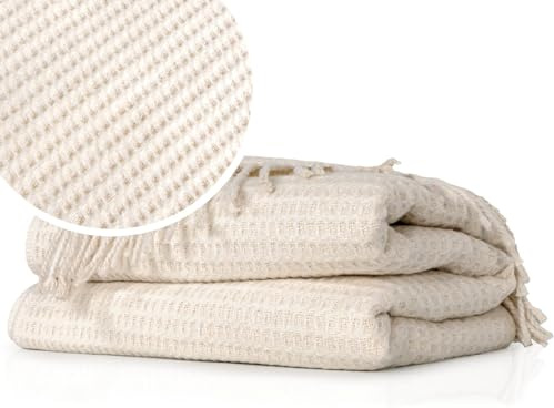 ANRO Tagesdecke Kuscheldecke Sofaüberwurf Couch Decke Sofadecke Wohnzimmerdecke Bettüberwurf mit Fransen Beige-Uni 150x200cm
