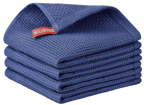 Nialnant Lot de 4 torchons à vaisselle à tissage gaufré 100 % coton super absorbants pour laver la vaisselle, chiffons de nettoyage (bleu marine, 30,5 x 30,5 cm)