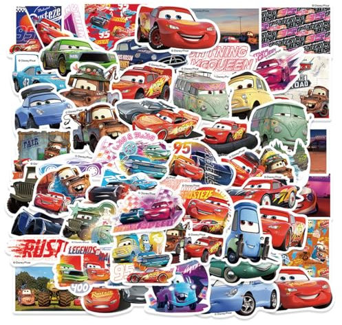 APDDHJ Car Stickers 50pcs McQueen Car Waterproof Decals for Water Bottle, Kawaii Stickers for Kids Party Bags Filler Non-Repetitive for Laptop Skateboard Scrapbooking