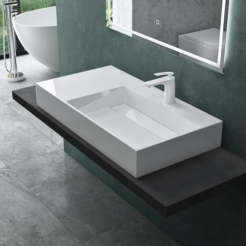 Mai & Mai Waschbecken Aufsatzwaschbecken Hängewaschbecken Col12-Rechts 100x48x13cm in weiß aus Mineralguss ohne Überlauf