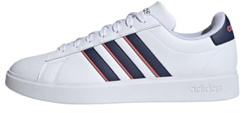 adidas Men Grand Court 2.0 Shoes, Cloud White Dark Blue Preloved Scarlet, 47 1/3 EU