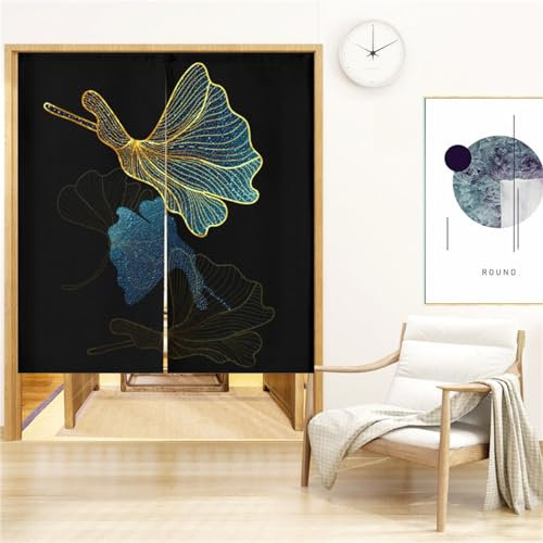 Surwin Rideau de Porte Japonais Long Tapisserie Noren en Microfibre Fenêtre Rideaux Panneau Tenture Tapisserie Décoration pour Cuisine Chambre Décoration de Maison (85x150cm,Ginkgo Biloba)