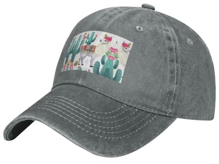 Vtctoasy Washed Denim Baseball Cap Tropical Lama Alpaka Kaktus Blume Einstellbare Papa Hüte Für Männer Frauen Im Freien, grau, One size