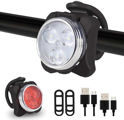 YIFMOO LED Fahrradlicht Set, USB Aufladung Fahrrad Licht, IPX4 Wasserdicht Fahrradlampe mit 4 Beleuchtungsmodi, Fahrradbeleuchtung mit Vorne Rücklicht für Kinder und Erwachsene