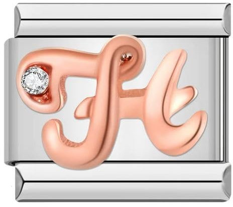 M&S A-Z Rose Gold Letter Initial Name Alphabet 9mm Italian Link Charm Compatible With Nomination Bracelet (H)