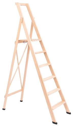 Scala Pieghevole in Legno 6 Gradini H130 cm Naturale