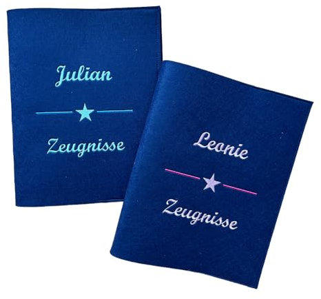 Zeugnismappe A4 aus Filz | nach Wunsch personalisiert | hochwertig bestickt | Schulkind | Geschenk | Schulstart | Zeugnisordner | Jungs und Mädchen