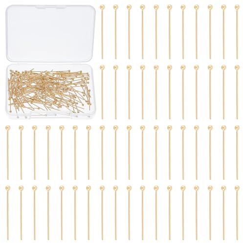 UNICRAFTALE 150 Stück 24K Vergoldete Kopfstifte Biegsame 20mm Edelstahl Kugelkopfstifte Metall Augenstifte Endkopfstifte Beschläge Für Die Herstellung von Ohrringen Schmuck