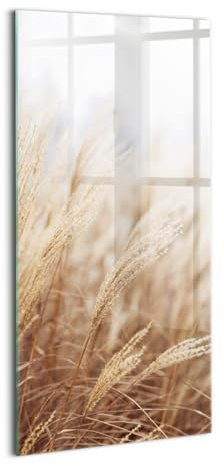 Wallfluent Dicke 4mm Wandbild Glasbild Gehärtetes Glas Mit Motiv 70x140cm Bild Wanddekoration Für die Küche Badezimmer und Schlafzimmer - Natur-Boho-Gras-Müsli