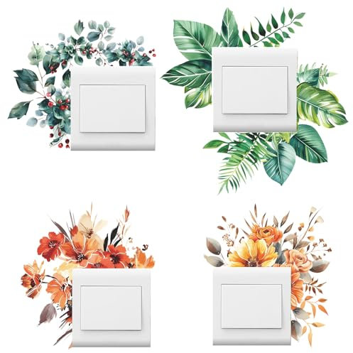 SwirlColor Lichtschalter Aufkleber, 4 Pcs Vier Jahreszeiten Pflanze Wandaufkleber Wasserdichte Lichtschalter Abdeckungen Dekor Aufkleber Wandschalter Aufkleber für Wohnzimmer Schlafzimmer Badezimmer