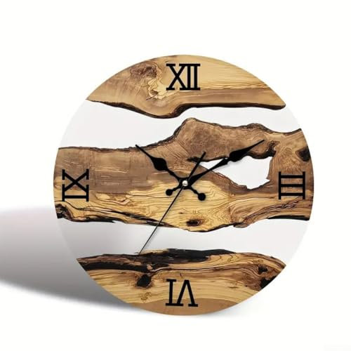 Modern trifft Vintage 30 cm leise Wanduhr aus Holz für stilvolle Innenräume (B)