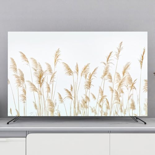 Hiseng TV -Abdeckung Staubschutzhülle, Laub-Motiv Hülle Bezug Für Fernsehen Schutzhülle Hängend/Desktop Universal Stoff Tv Hülle Anwendbar 32-75 Zoll Flacher Fernseher (Reis,55 Zoll)