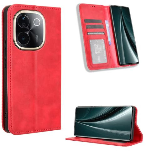 BellaCase iQOO Z9S Pro 5G Hülle [Brieftasche] [Klammerfunktion] [Kartenfächer] [Magnetic Flip Cover] Kompatibel mit iQOO Z9S Pro 5G Smartphone(Rot)