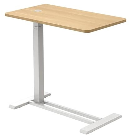 Spacetronik Höhenverstellbarer Beistelltisch, Mobiler Couchtisch mit verdeckten Rollen, Laptoptisch mit manueller Höhenverstellbar 66–106 cm, Nachttisch für Couch, Bett (Weiß/Holz, 80x45 cm)