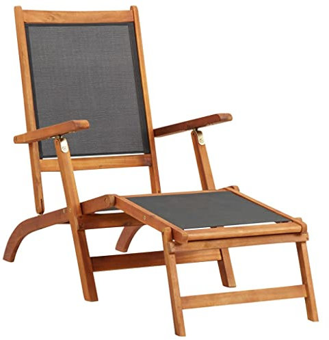 LVHUIDEH Outdoor Liegestuhl aus Holz, Lounge Sonnenliege, Klappbar, Wetterfest, Ergonomisch Gartenliege für Patio/Strand/Terrasse/Pool, 141 x 57.5 x 92 cm, Akazie Massivholz und Textilene