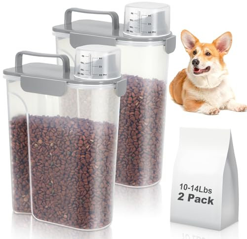 TBMax 2Pack Dog Food Containers 5L/5KG Portable Pet Food Storage Containers with Plastic Lid and Measuring Cups, Airtight Pet Dog Cat Dry Food Dispenser Bins