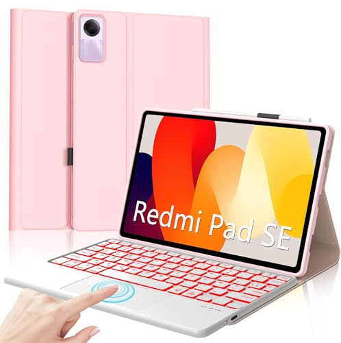 IVEOPPE Clavier Xiaomi Redmi Pad SE 11, Clavier avec pavé Tactile, éclairage 7 Couleurs, Clavier AZERTY sans Fil Amovible pour Redmi Pad SE 11 Pouces 2023, Rose