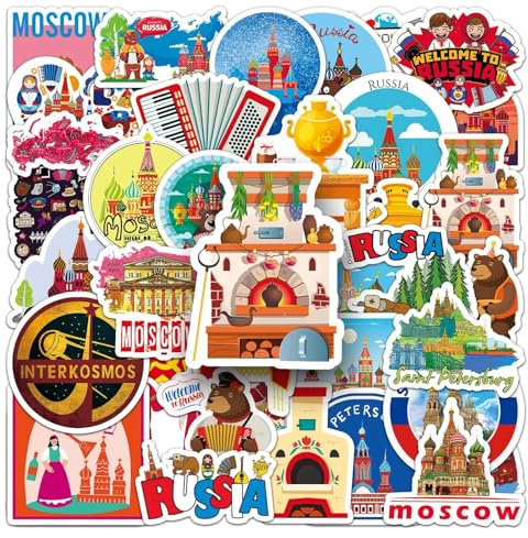 Russisch Aufkleber für Jugendliche Erwachsene 50 Stück Russia Wasserfeste Vinyl Sticker Set Auto Motorräder Fahrrad Skateboard Snowboard Gepäck Laptop Koffer Helm Motorrad Computer