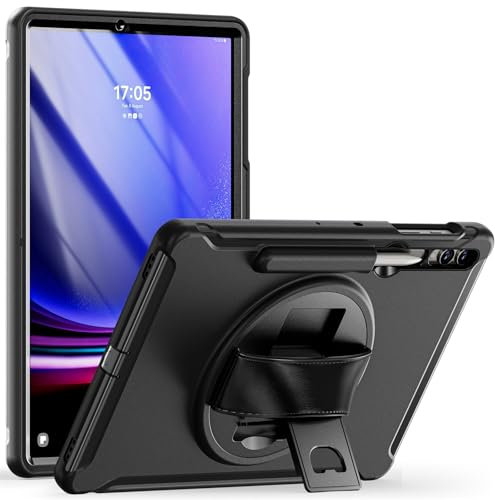 SLLMYYX Custodia per Samsung Galaxy Tab S8+ 12.4 SM-X800/SM-X806, supporto girevole a 360 gradi, protezione antiurto con cinturino da polso, nero