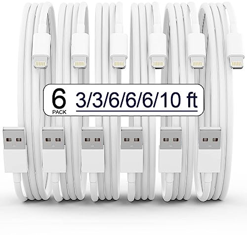 iPhone Charger 6Pack(3/3/6/6/6/10 FT) Apple MFi Certified Lightning Cable Fast Charging iPhone Charger Cord TPE Durable Braided USB Charging Cords for iPhone 14/13/12/11/X/8/7/Plus, iPad, AirPods