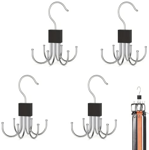 4 Stück Gürtel Aufbewahrung, 360 Grad Drehbarer Metall Gürtel Organizer | Gürtelhalter Gürtelaufhänger Gürtel Halter Multifunktional Gürtelhalter kleiderschrank für Schals, Krawatten (Schwarz)