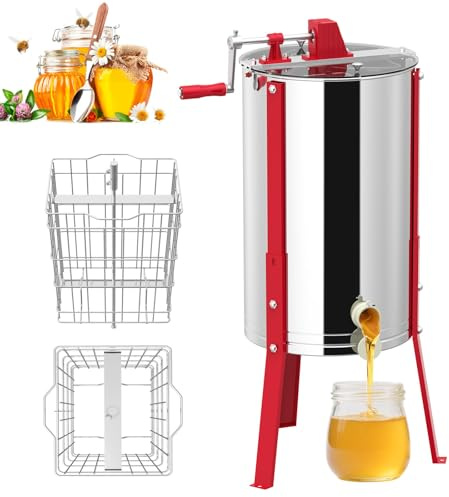LZQ Manuelle Honigschleuder Edelstahl 2 Rähmchen, Tangentialschleuder Honigextraktor Handbetrieb, Honigextractor Zentrifugen Honig Extractor für Imkerei, Höhenverstellbar, Bienenzucht Zubehör
