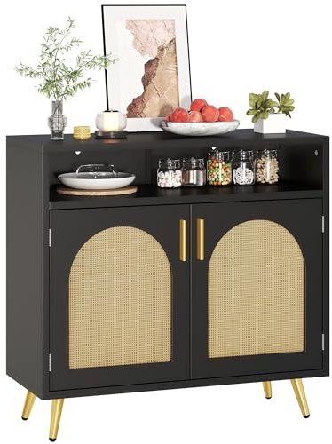 YITAHOME Sideboard Storage Cabinet with Rattan Decorating, Buffet Storage Cabinet for Dining room, Bedroom, Living room media unit, Kitchen storage, Hallway console, W31.49 × D13.78 × H29.53