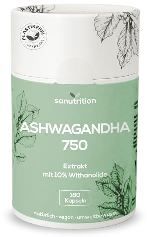 Ashwagandha | 750 mg pro Kapsel | 180 vegane Kapseln | Mit 10% Withanolide | Hochreines Extrakt ohne Zusätze | Reinstoffprodukt | Nachhaltige Papierdose
