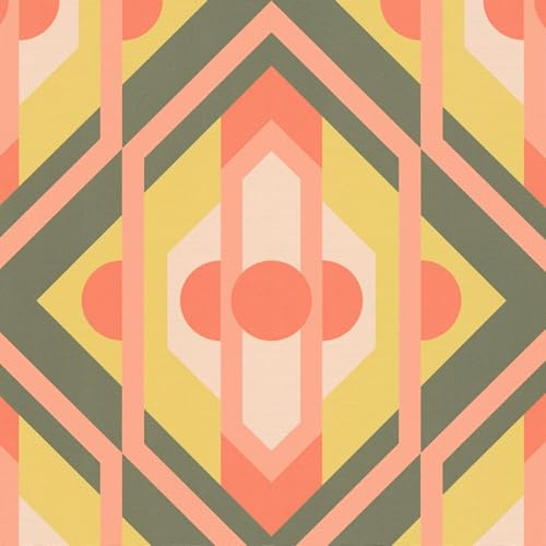 Profhome Retro Tapete 395313-GU heißgeprägte Vliestapete grün zitronen-gelb orange-braun grün-beige 0,53 m x 8,50 m = 4,50 m2