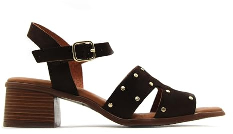 KAOLA - Zueco con tacón imitación a madera,dedos fuera,planta de gel,pulsera con hebilla,sandalia de piel, para: Mujer